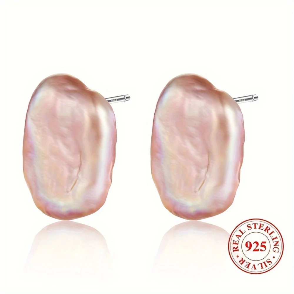 925 Sterling Silver Natural Irregular Freshwater Pearl Baroque Stud Earrings Retro Simple Style Random Colors