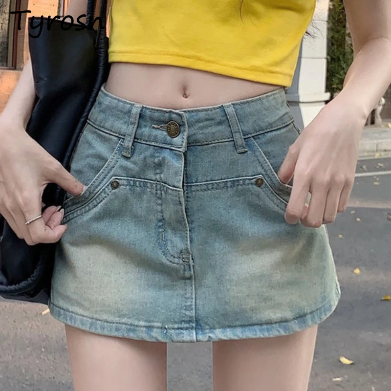 

Denim Mini Skirts Women Solid Light-colored Simplicity Temperament Design Y2k Hotsweet Spicy Girls All-match Streetwear Summer