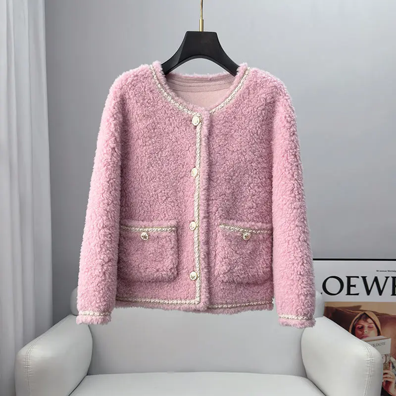 

Genuine Sheepskin Jackets Coat Female Winter Shearling Coats Real Lamb Fur O-neck Natural Lamb Outewear Fur Overcoat F30