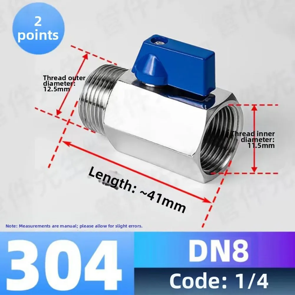 Silver Blue 304 Stainless Steel Ball Valve DN6 To DN25 Inner External Thread For Liquid Gas Flow Control Pipe Connector Par