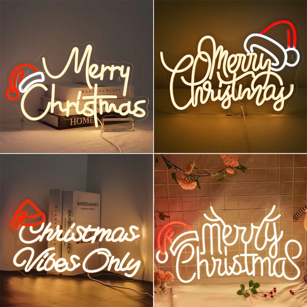 

Christmas Neon Sign Christmas Hat Led Light Sign For Wall Decor Dimmable Merry Christmas Glowing Lamp For Home Room Shop Sign