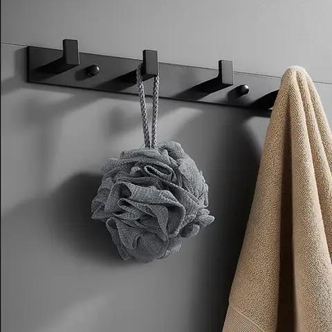 Gancho para batas de aluminio para espacio de baño, gancho para ropa montado en la pared, colgador de pared, accesorios de baño de oro cepillado negro, 3-6 ganchos
