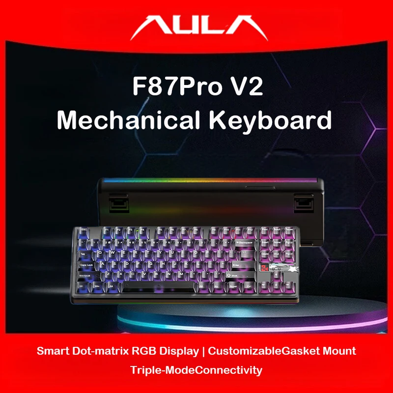 AULA F87 Pro V2 Tri-mode 87 Keys Mechanical Keyboard Hot Swappable RGB Gasket 8K Polling Rate For Gaming Office PC Laptop