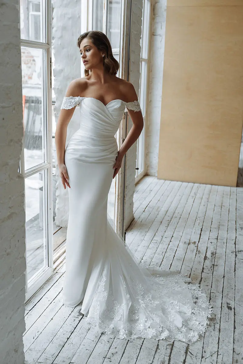 Sweetheart Wedding Dress Mermaid Floor Length Off The Shoulder Sweep Train Custom Made To Measures Elegant For Women Bridal Gown