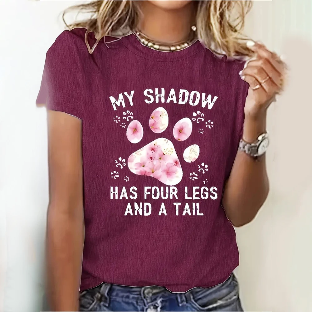 Letter Cat's Paw Print Fashion Street Women's Short Sleeves T-shirts Casual Crew Neck Tops For Summer Loose Female Clothing