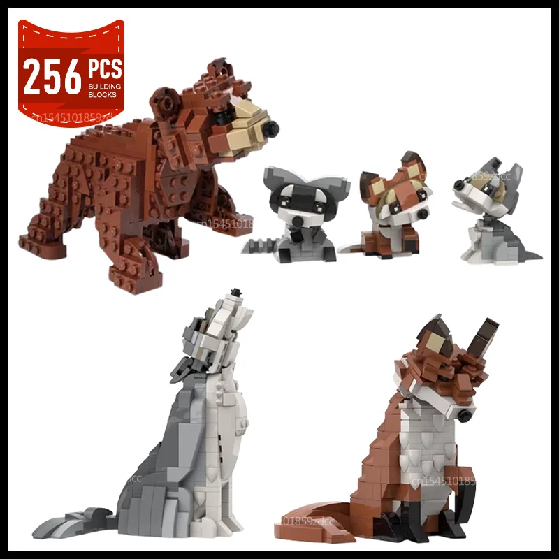MOC Tier-Serie Bärenjunges Wolf Rotfuchs Waschbär Modell Bausteine Ideen-Set Montage Konstruktor Bausteine Spielzeug Weihnachtsgeschenke