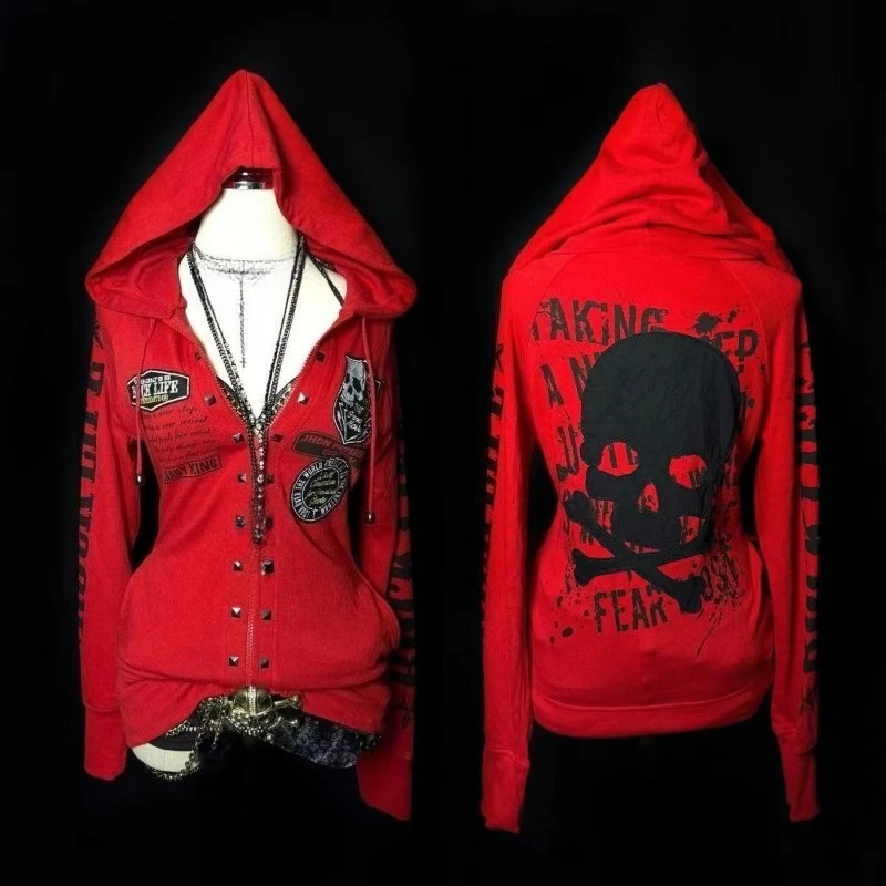 

Subculture Harajuku, американская винтажная толстовка с длинным рукавом в стиле панк-рок, женская толстовка, повседневная толстовка на молнии с принтом, осень 2023 г.