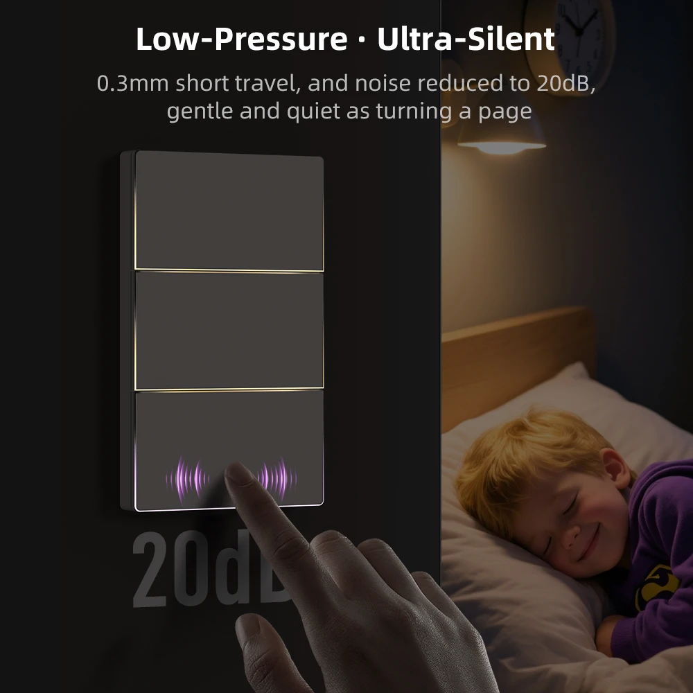 AVATTO Tuya WiFi US Smart Light Switch 1/2/3/4Gang Button Switch With Ambient Light APP Control Works With Alexa Google Home