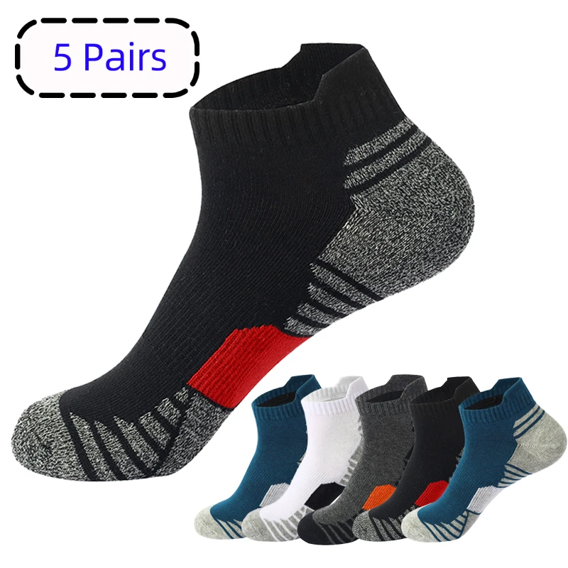 Meias curtas de algodão masculinas, meias masculinas de baixo corte, meias esportivas suaves casuais de alta qualidade, respirável, verão, UE 38-45, 5 pares