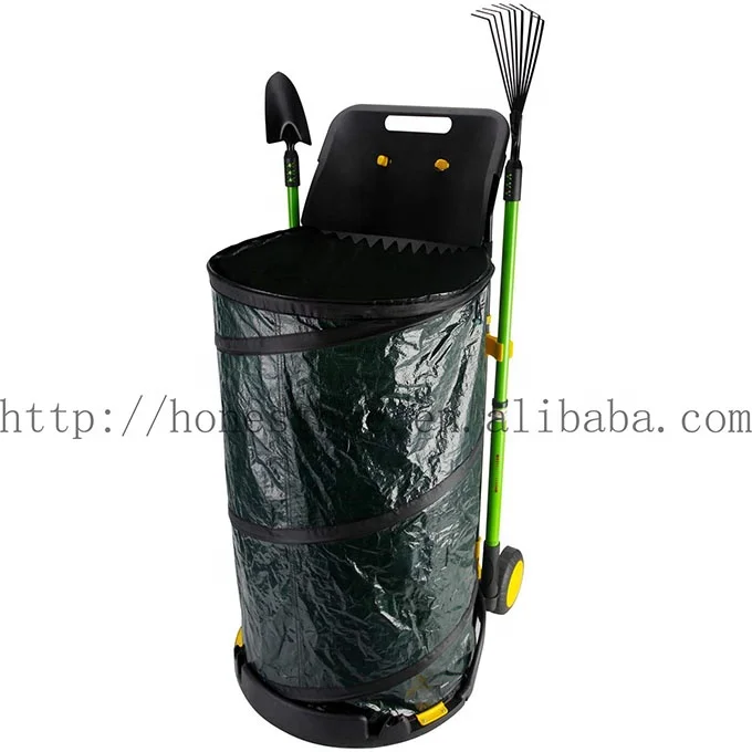 Portable Folding 150L Garden Waste Wheelbarrow Leaf Bag Collector Cart With One Leaf Rake Scoop Reusable Collapsible Garden Bag