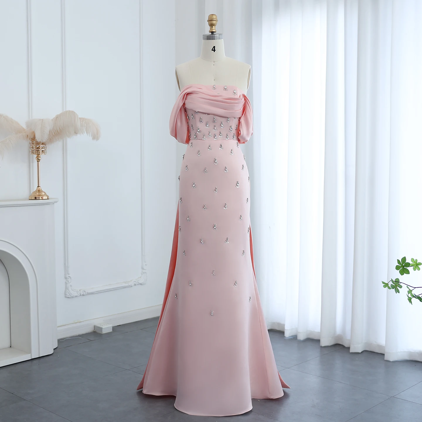 Sharon Said-vestido de noche de lujo para mujer, color rosa bebé, con hombros descubiertos, boda, Arabia Saudita, Dubái, vestidos formales largos para fiesta de graduación SS500 personalizados
