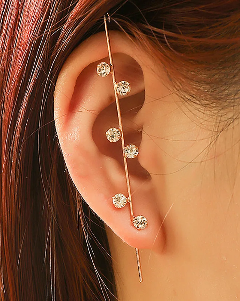 Trend Punk Needle Earrings  For Women Simple Zircon Ear Hooks Piercing Earring  Lightning Ear Cuff Climber Jewelry Gifts