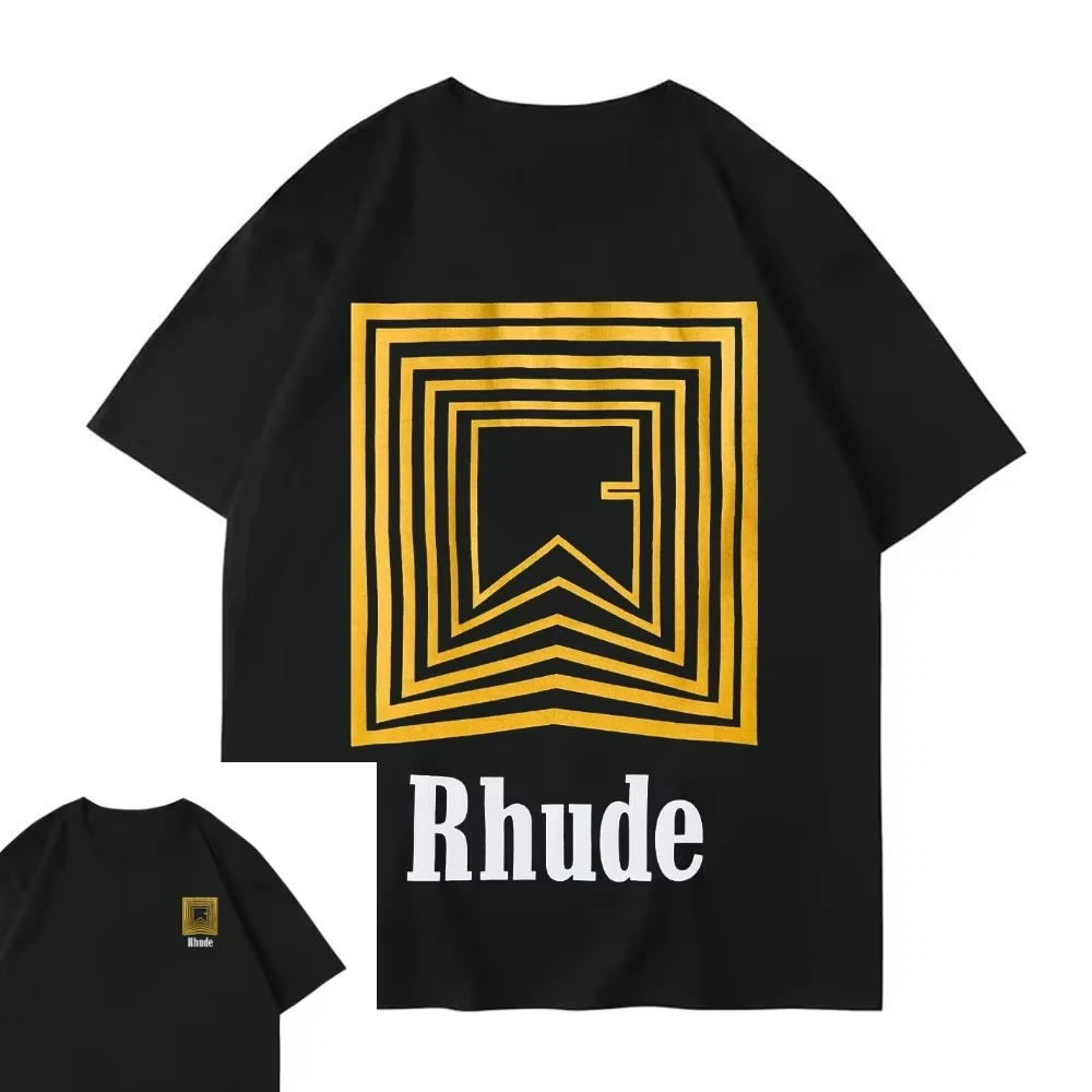 

2025 Summer Rhud Chevron Logo Men's Repeat Vintage T-Shirt Pure Cotton Casual Round Neck Short Sleeve Comfortable Tee