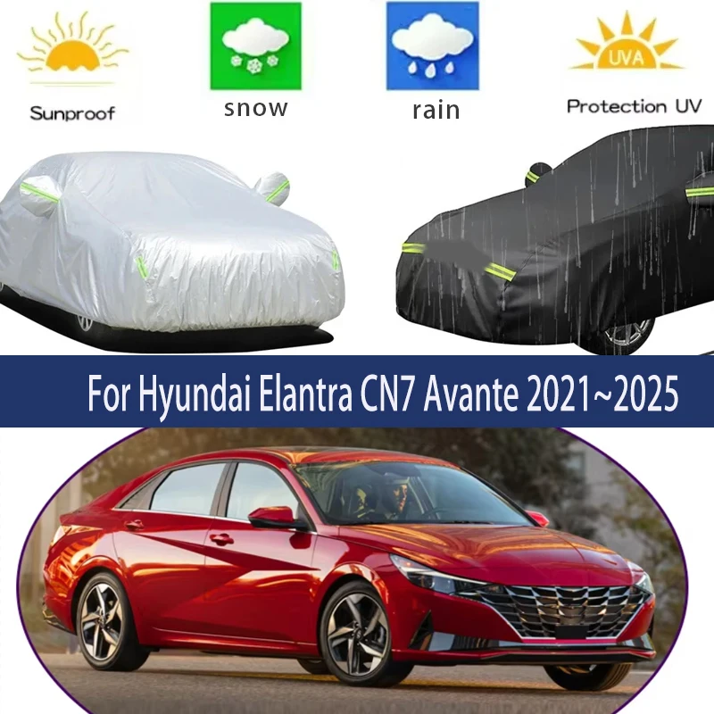 

Для Hyundai Elantra CN7 Avante 2021 ~ 2025 полные автомобильные чехлы на открытом воздухе солнце анти-УФ дождь снег пыль защита ткань Оксфорд аксессуары