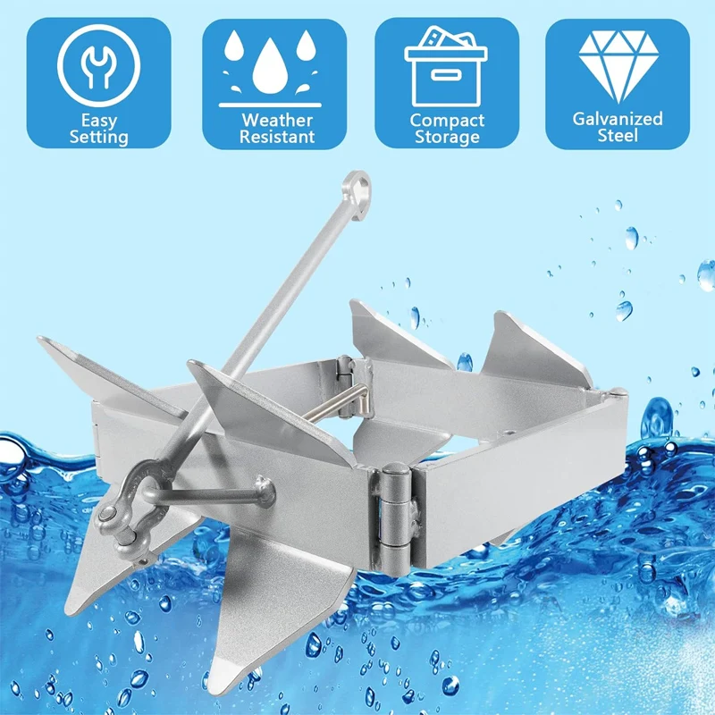 20 lBS Box Anchor, Box Anchor Fits Boats 18 to 30 Feet, Box-Style Offshore Boating Anchor, Galvanized Steel Folding Anchor