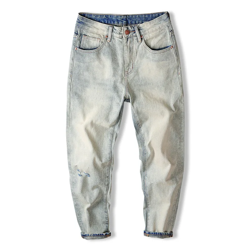 Nueva colección de primavera y otoño, pantalones vaqueros Retro lavados atualizados 2025, pantalones vaqueros de pierna pequeña a la moda con barro amarillo a la moda para hombre