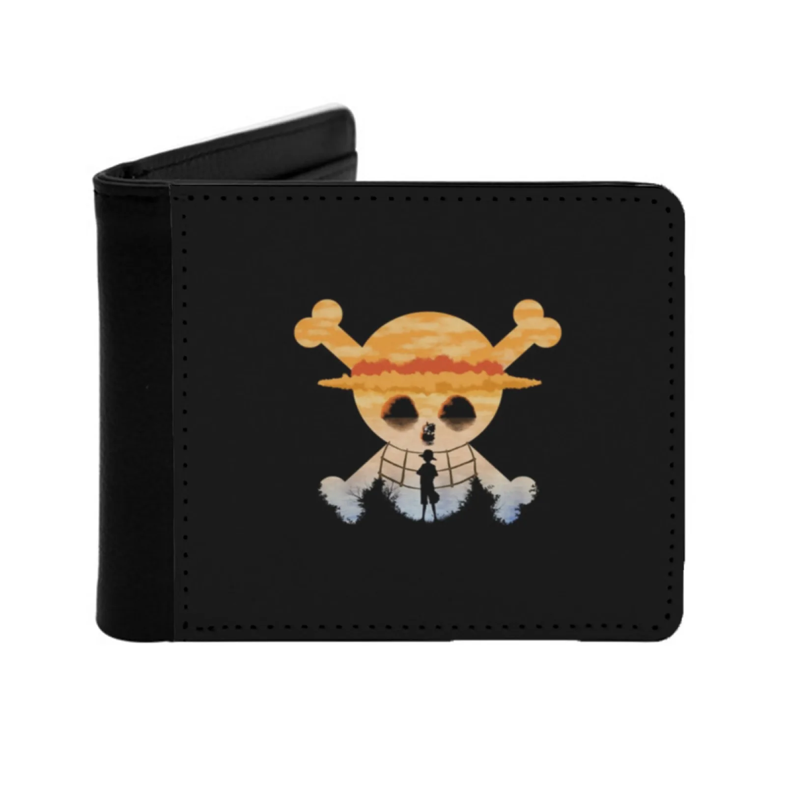 Hat Personalized Wallet For Men And Women Pu Leather Short Pocket Purse Anime Manga Monkey D Luffy Luffy Hat Pirates Silhouette