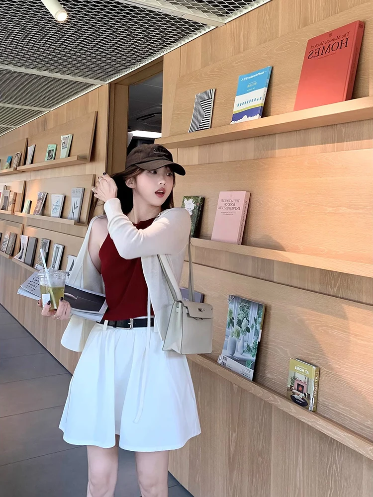 2026 New Korean Style Khaki Workwear A-Line  Skirt Women Summer High Waist Loose Hiding Hip Short Skirt Half Skirt