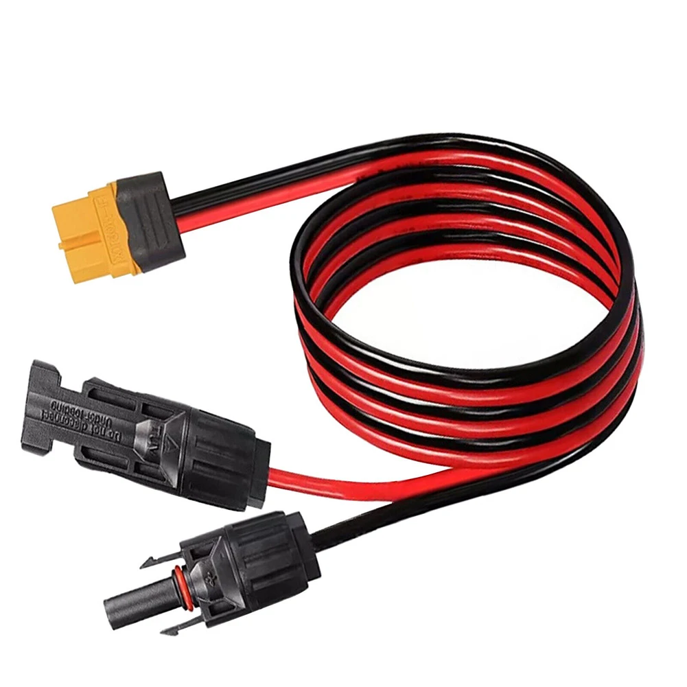 1pc Connecting Line 12AWG Solar Panel Cable Connector Female Adapter Compatible 150cm Black /Red Home Improvement