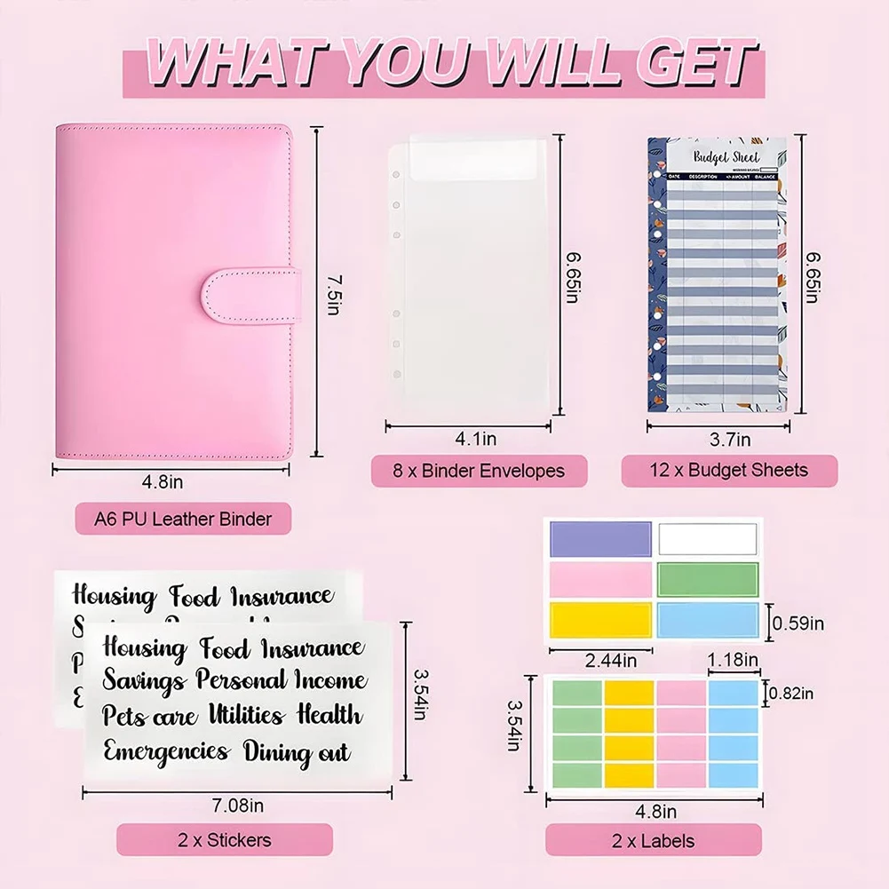 Pengikat anggaran dengan amplop uang tunai untuk anggaran, A6 menghemat saku Binder, pengeluaran lembaran anggaran, untuk sistem amplop uang tunai D