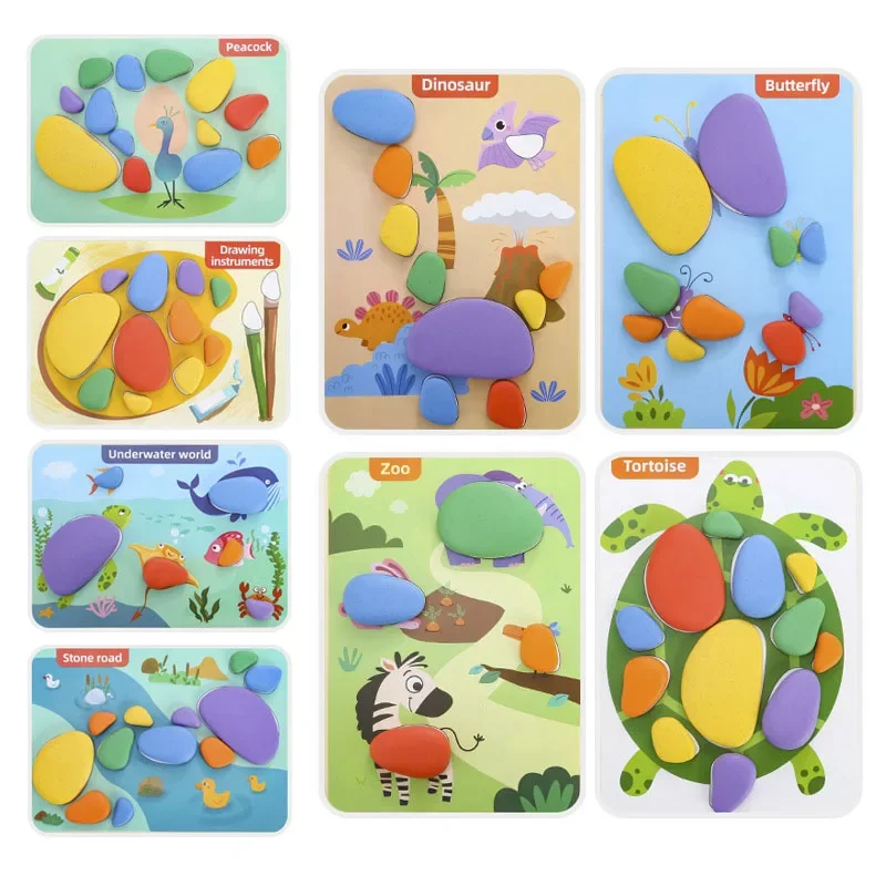 Children 3D Montessori Toys Rainbow Pebbles Logical Thinking Game Kids Painting Sensory Learning Toys