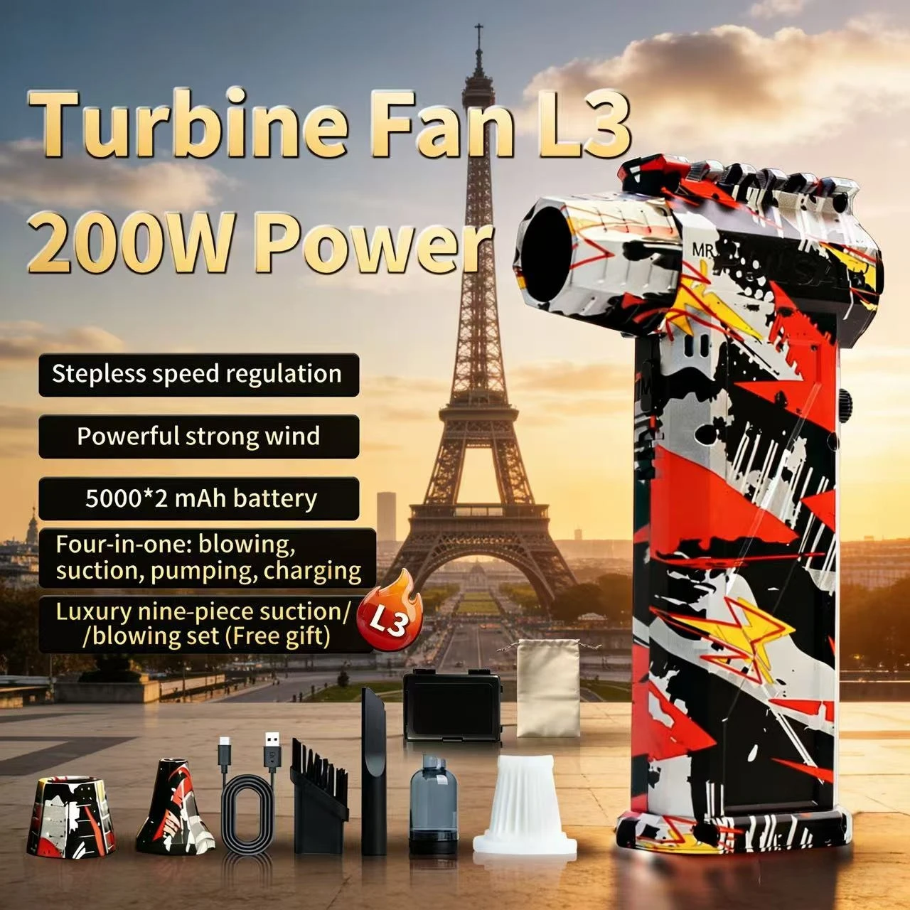 

850000 об/мин L3 Pro, бесщеточный двигатель 10000 мАч, электрический турбореактивный вентилятор, высокоскоростной турбовентилятор, перезаряжаемый мощный пылесборник