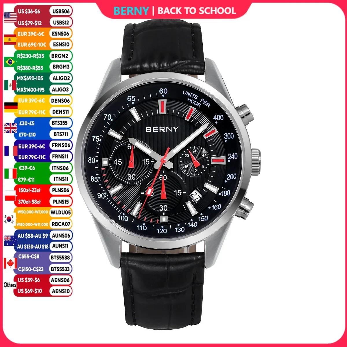 BERNY Quarzuhren für Herren, Multifunktions-Chronograph, Herren-Sportuhr, Kalender, Datum, leuchtend, modisch, coole Herren-Armbanduhr