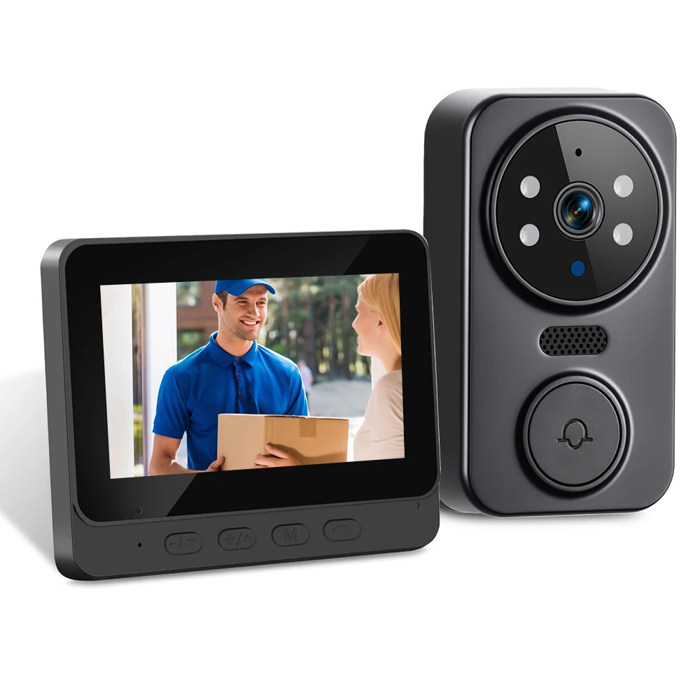 Podofo Inteligentny Bezprzewodowy Wideodomofon z Ekranem 4.3'' IPS HD, Inteligentny Interkom 2.4G, Widoczny Dzwonek do Drzwi, Dwukierunkowa Komunikacja, Noktowizor, Kamera Bezpieczeństwa do Użytku — 2