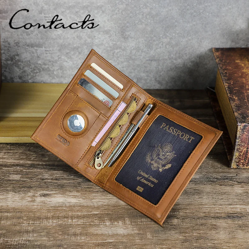

Кошелек для паспорта из натуральной кожи CONTACT'S Vingtega, мужской, с защитой от RFID, держатель для кредитных карт, сумка для денег, женский дорожный подарочный кошелек