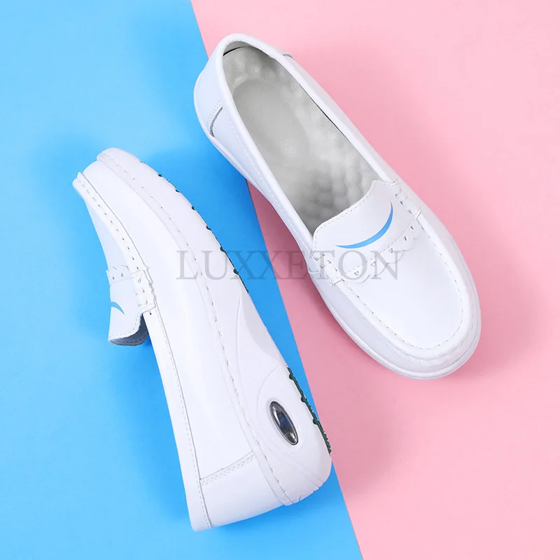 Air Cushion Nurse Shoes for Women Soft Soled Comfortable Non Slip Mid Heel Hollow Medical Work White Shoes