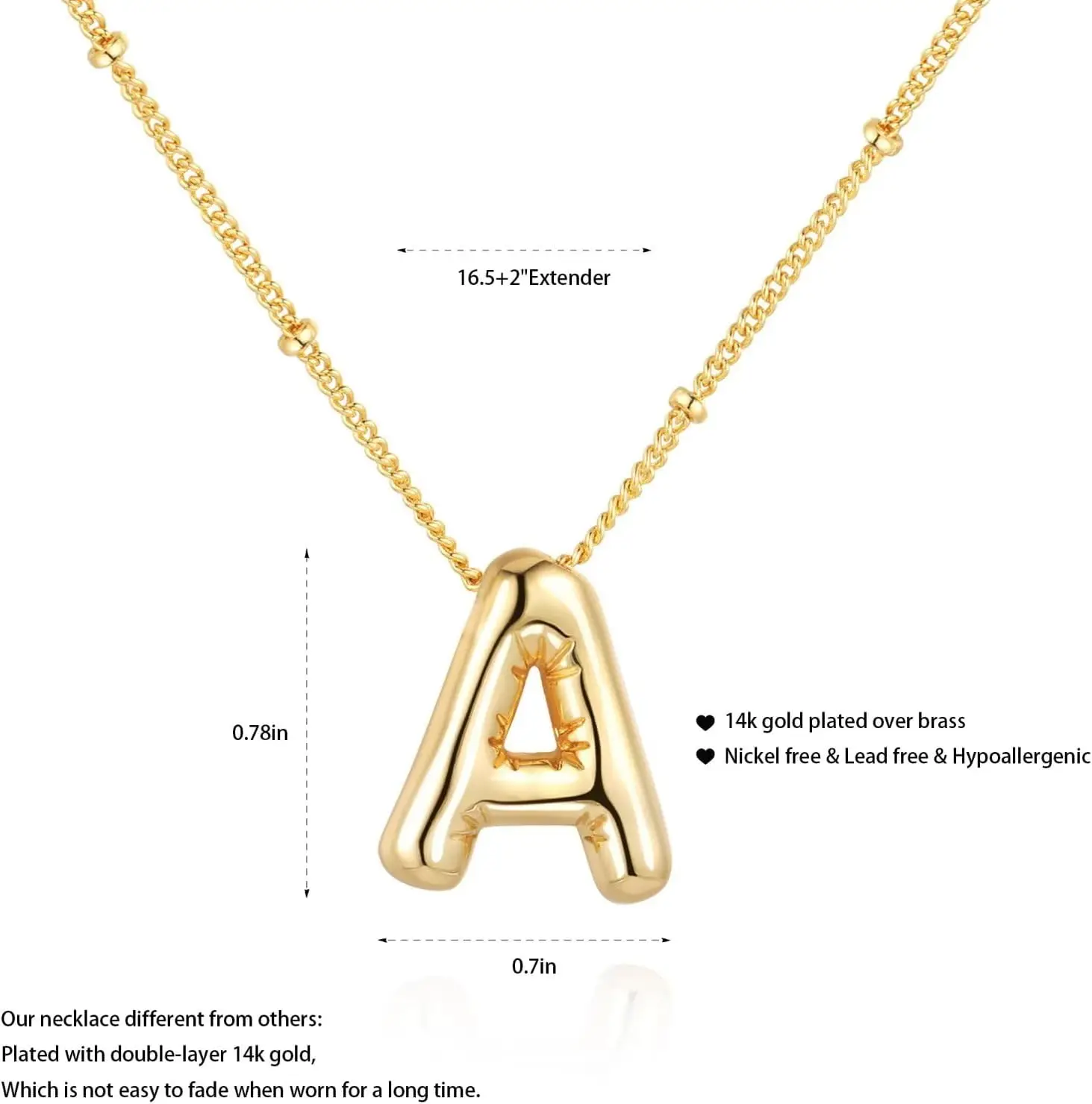 Ожерелье с пузырьковым золотом и буквами для женщин, эффектный воздушный шар, изящный кулон с алфавитом, позолоченное 14 К, пышное имя человека