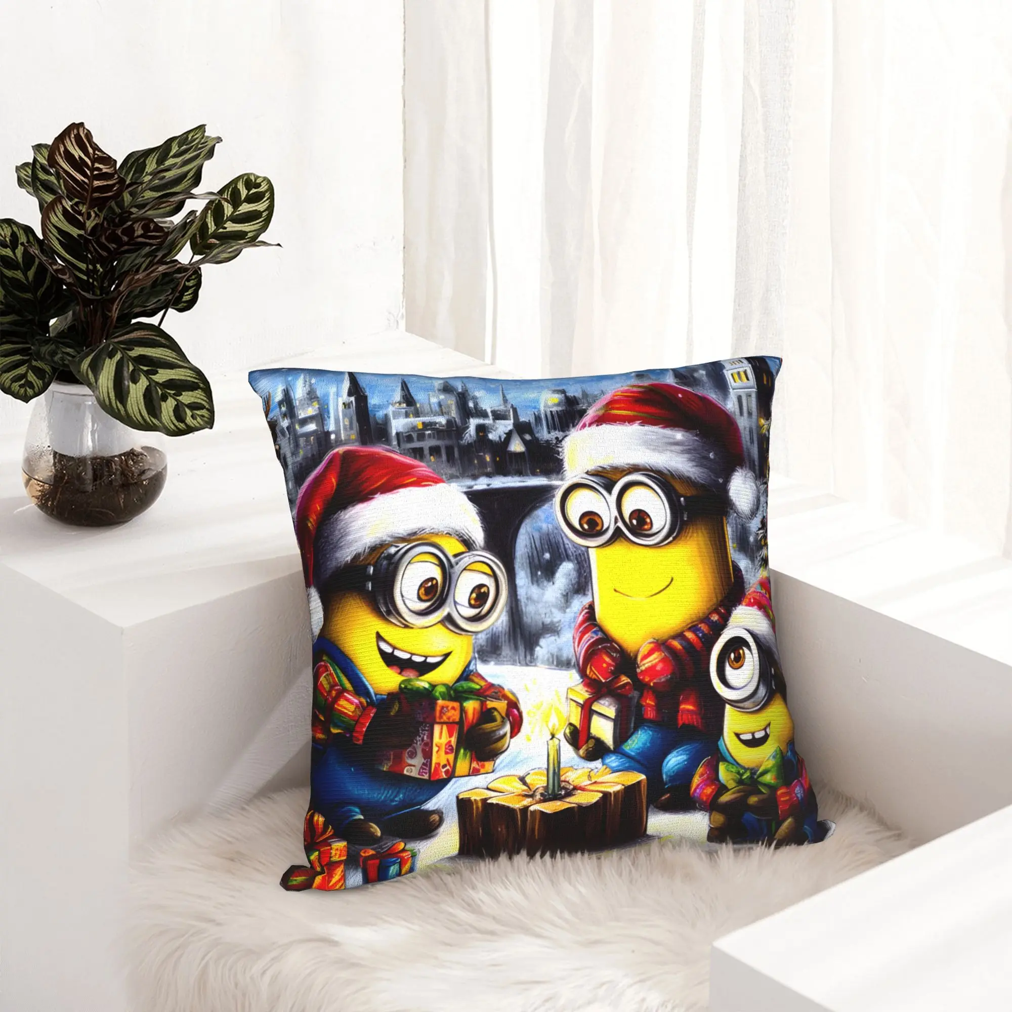 Cartoon M-Minions Christmas Pillowcase Printed Polyester Cushion Cover Decorations  Pillow Case Cover Home Zippered 45*45cm