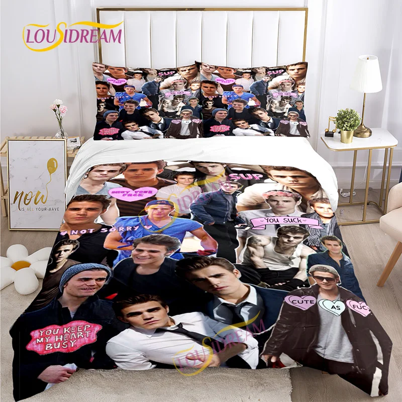 Imagem -03 - Vampiro Diários Conjunto de Cama Personalidade Ventilador Paul Wesley Colcha Case Travesseiro Conjunto Cama Família Fronha Folha o