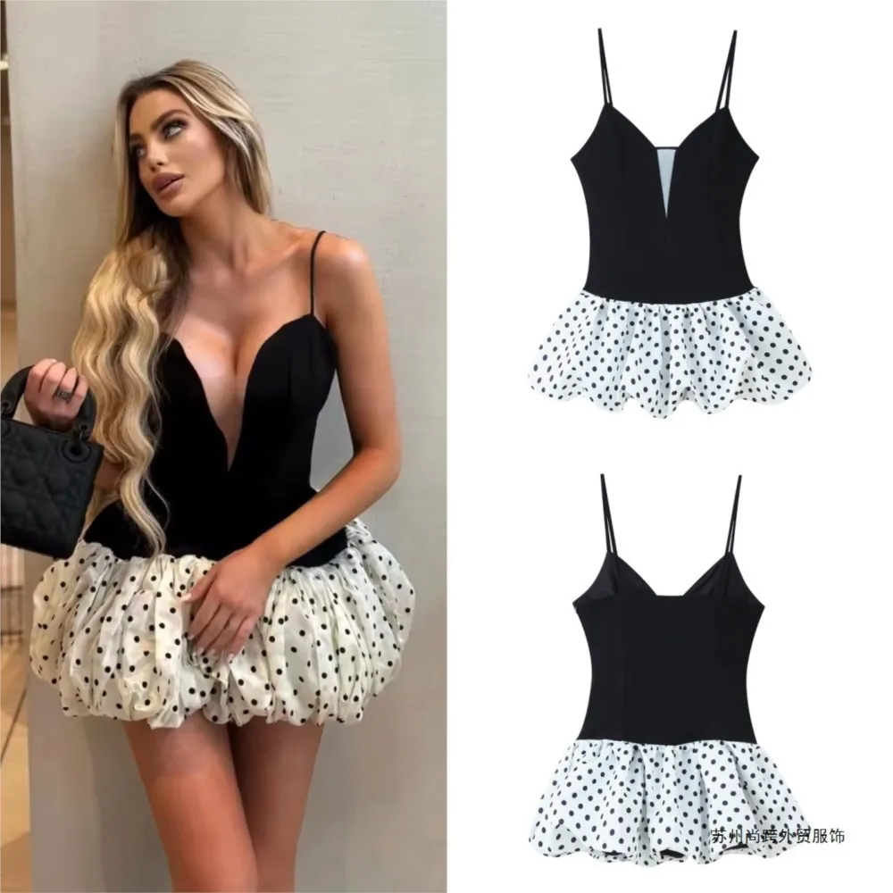 

2026 Temperament Spaghetti Strap Evening Dress Dresses For Lady Vestidos Elegant Women's Clothing Slim Trendy Polka Dots Banquet