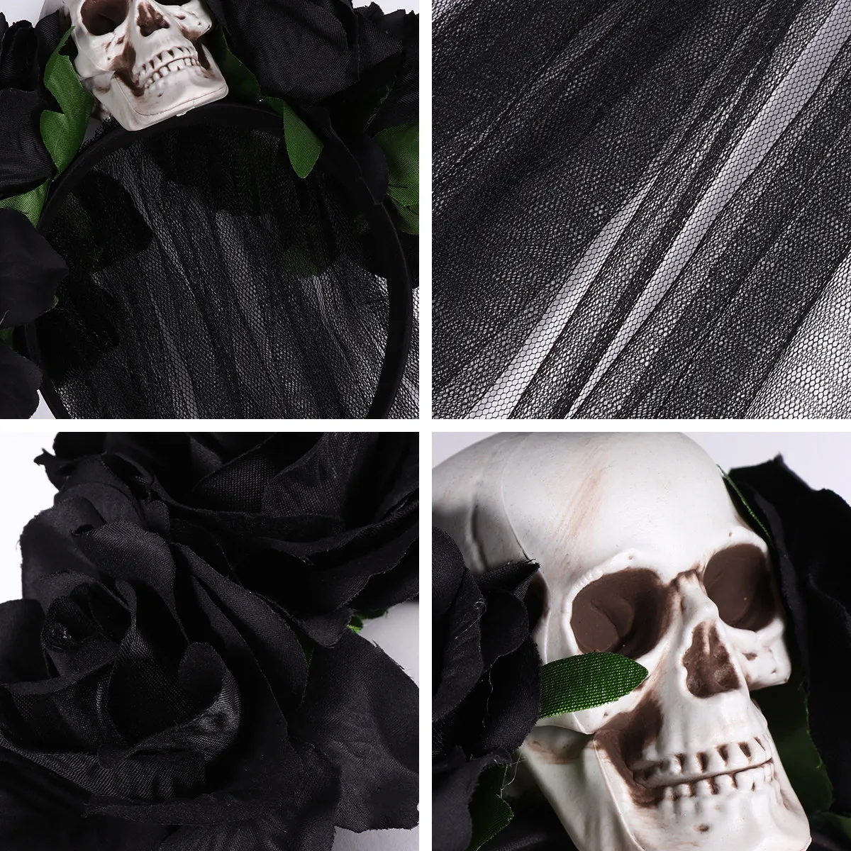 Skull Flower Hair Hoop Long Veil Halloween Headdress Party Costume Accessory Masquerade Festival Performance Comfortable