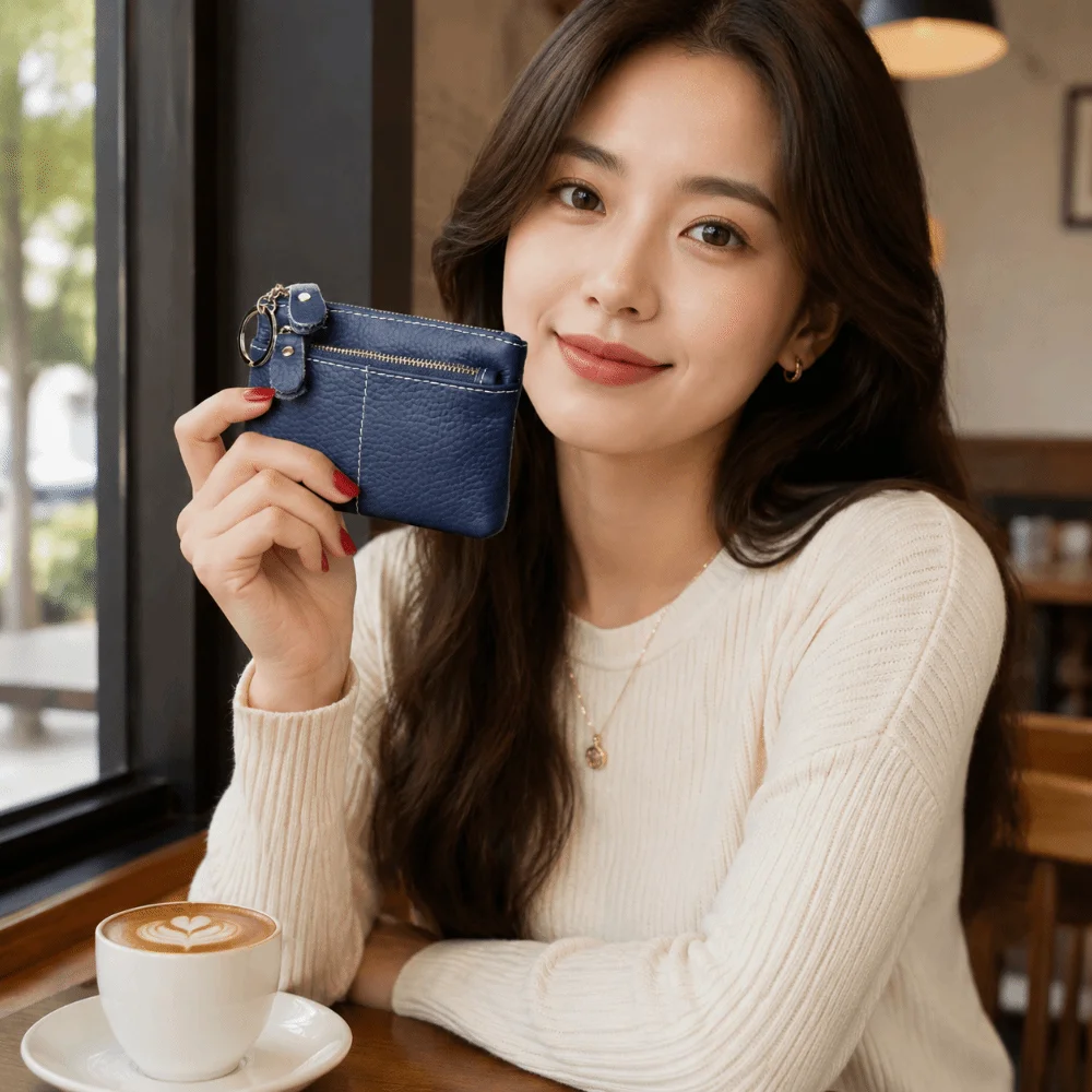Vintage Mini Coin Purse Multi-Card Slot Portable Women's Keychain Wallet Large Capacity Zipper Closure Zipper Coin Purse Outdoor