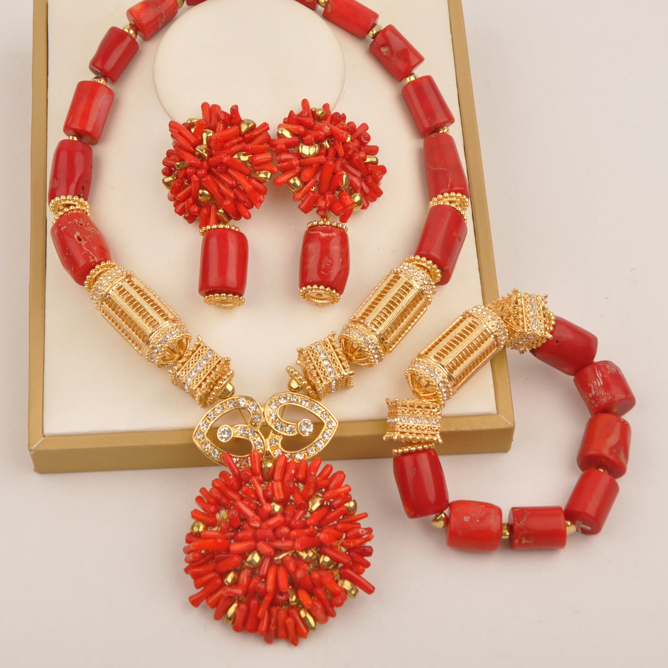 

African Wedding Coral Necklaces Nigerian Beads Jewelry Sets