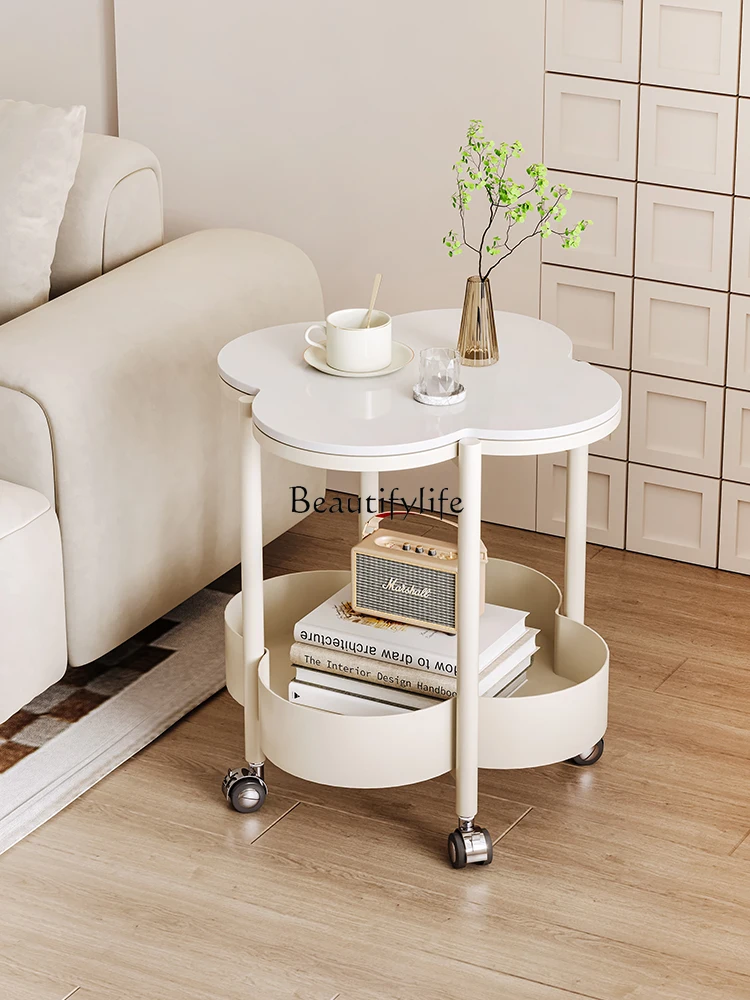 

Cream Style Stone Plate Side Table Living Room Removable Shelf Sofa Corner Table