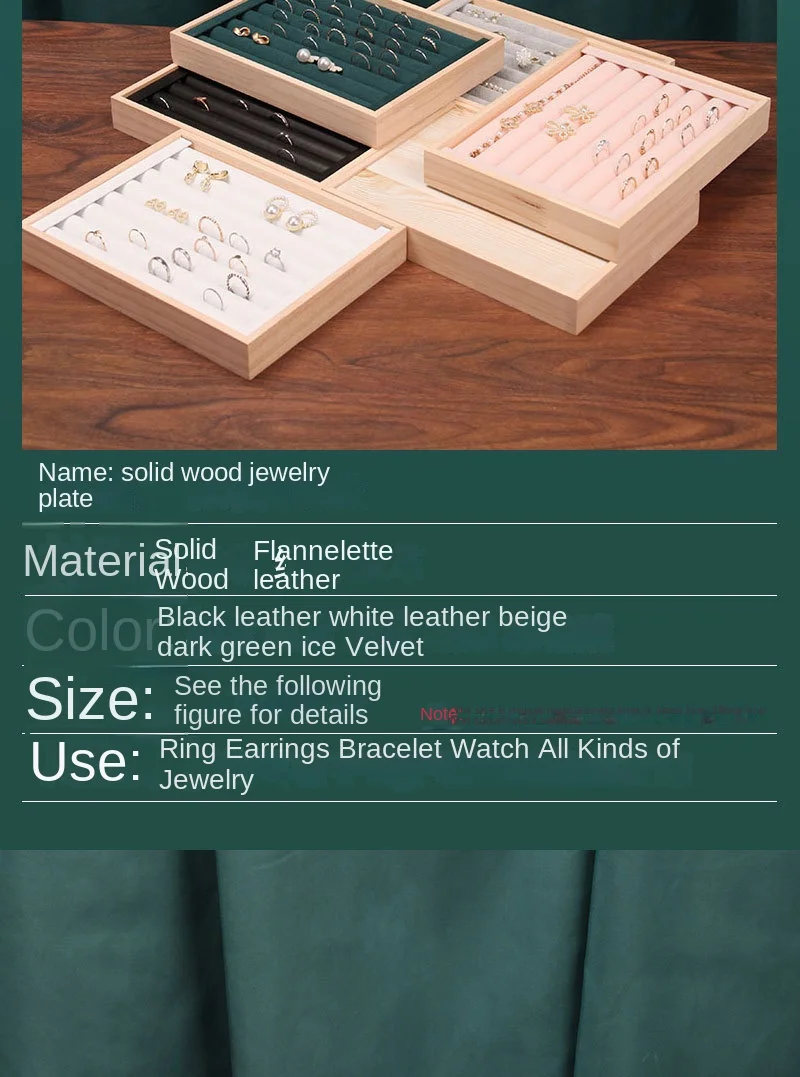 Solid Wood Small Flannel Ring Display Plate, Stud Earrings, Bracelet, Storage and Finishing Box, Ring Jewelry