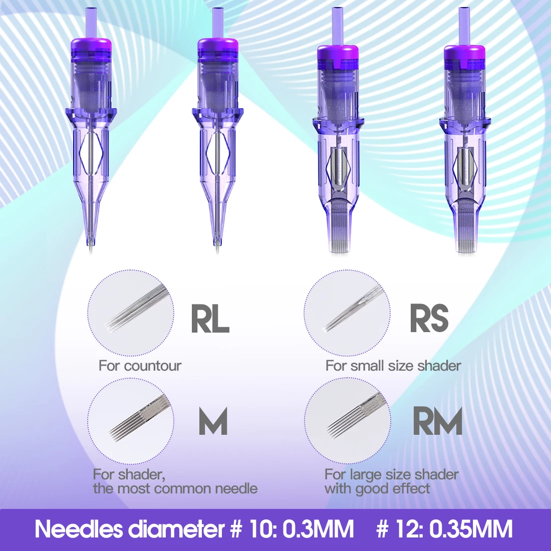 50 قطعة/صندوق مختلط الحجم RL/RS/RM/M معقمة الصاري الوشم برو خرطوشة الإبر دائم لتوريد آلة الوشم 0.3 مللي متر/0.35 مللي متر