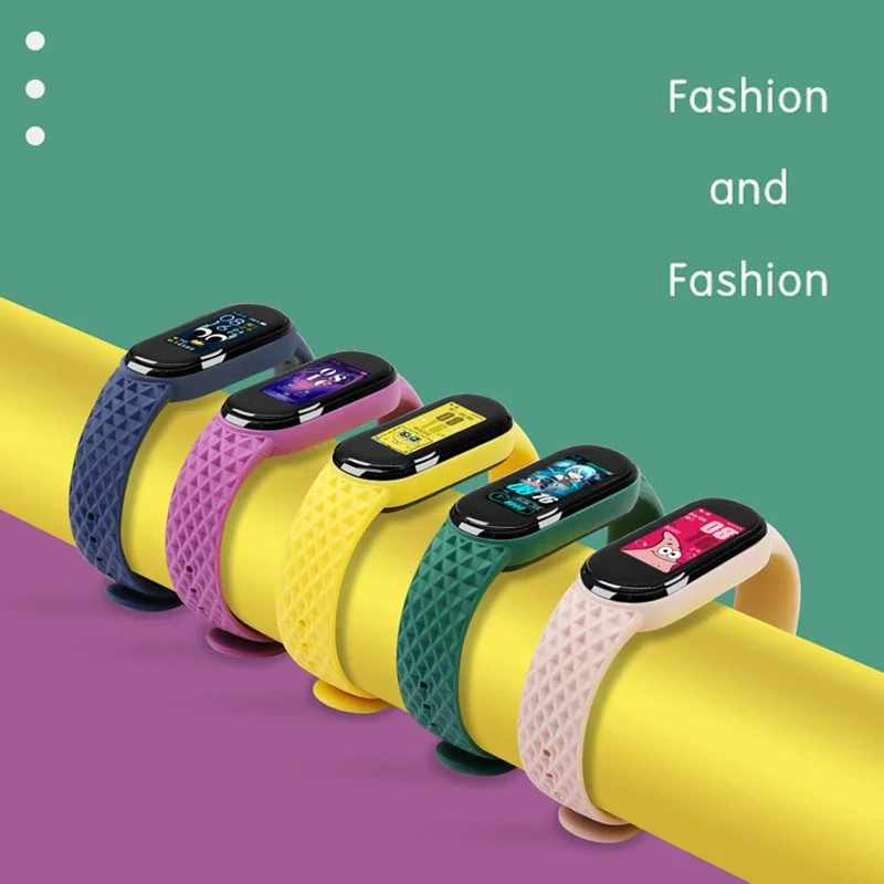 Silicone Straps Replacement For Xiaomi Mi Band 5 Wrist Strap Diamond Pattern Smart Wristband  For Miband 5 Bracelet