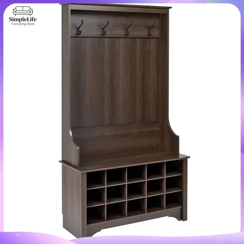 Modern Coat Rack Stand Hall Tree with Shoe Cabinet Storage Organizer Entryway Furniture Free Standing Hat Hook Rack for