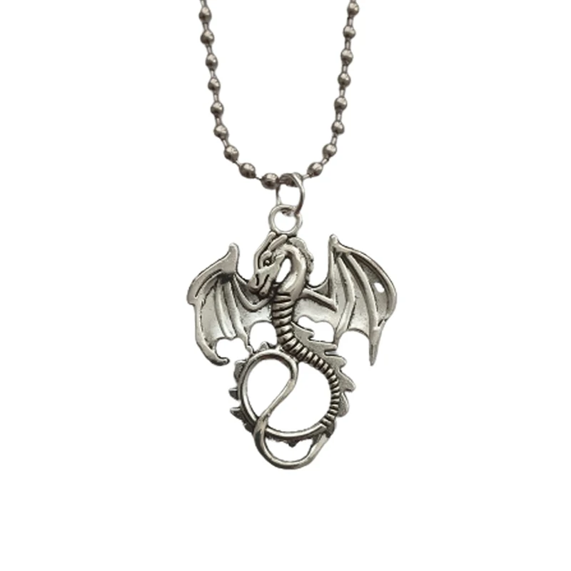 Dragon Necklace, Western Mythology Cool Charm Pendant, Stainless Steel Ball Chain Long Necklace for Man Woman, Steampunk Jewelry