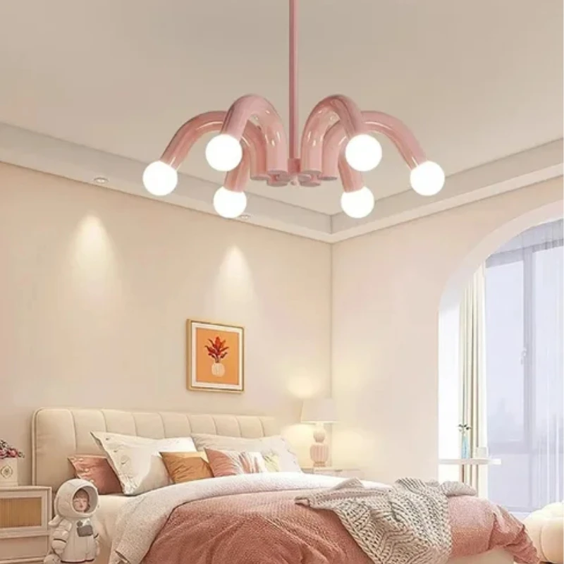 

French style Magic bean led chandelier lustre Pink U-tube Hardware Lamp Ceiling For bedroom Creative luminaire