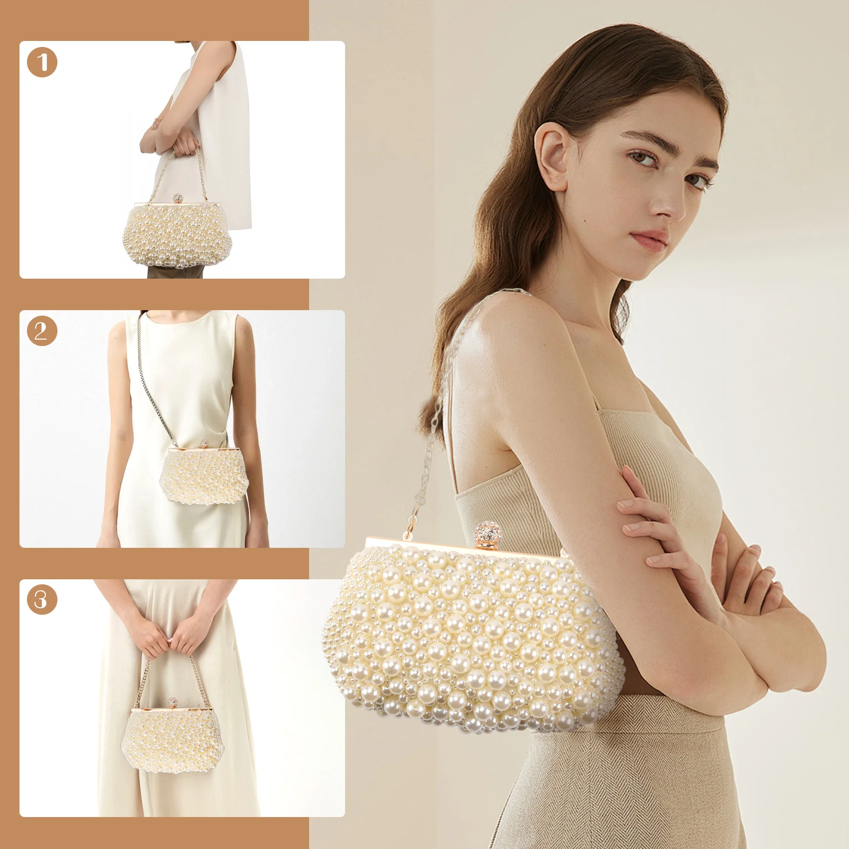 

Evening Wedding Clutch Handbag Pearl Bag Dress Dinner Bag Small Purse Bridesmaid Handbag White