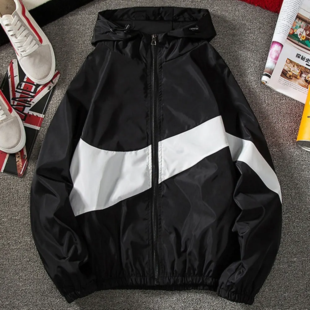 New Mens Winter Fall Thin Hoodies Outfits Jacket Long Sleeve Color Block Zipper Hooded Sweatshirts for Mountaining Clothes