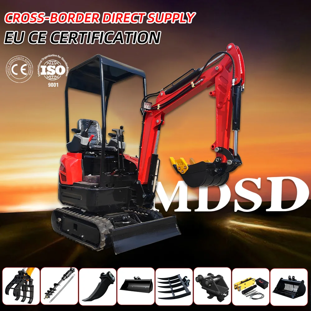 Mini escavatori con accessori multipli Nuovo mini escavatore tipo cingolato da 1,2 tonnellate 1,8 tonnellate Ce Epa Euro 5 Mini escavatore con spedizione gratuita