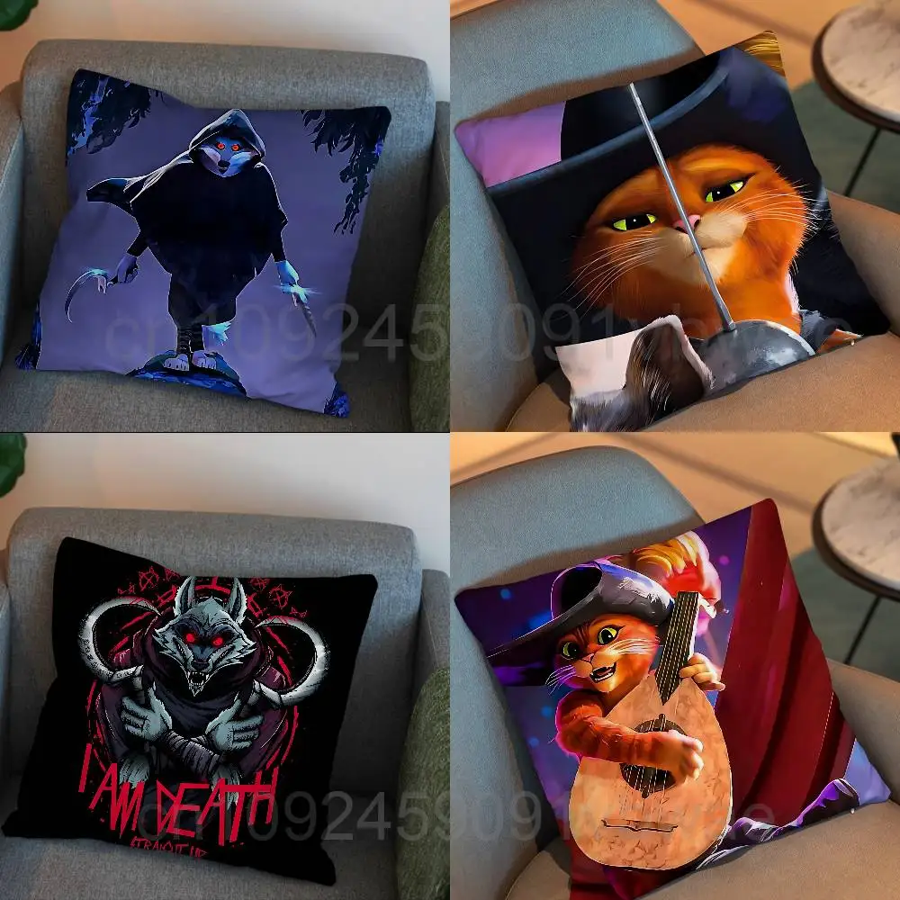 swordsman Puss in Boots Red Eyes Death Wolf Pillow Case cover Nap Time  Sofa Living home Room Bedroom Backrest Cushion Square