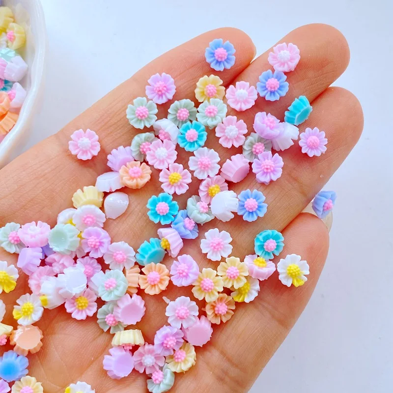 100Pcs New Cute Resin 6mm Mini Chrysanthemum Series Flat Back Fit Phone Deco Parts Embellishments for Hair Bows Accessories