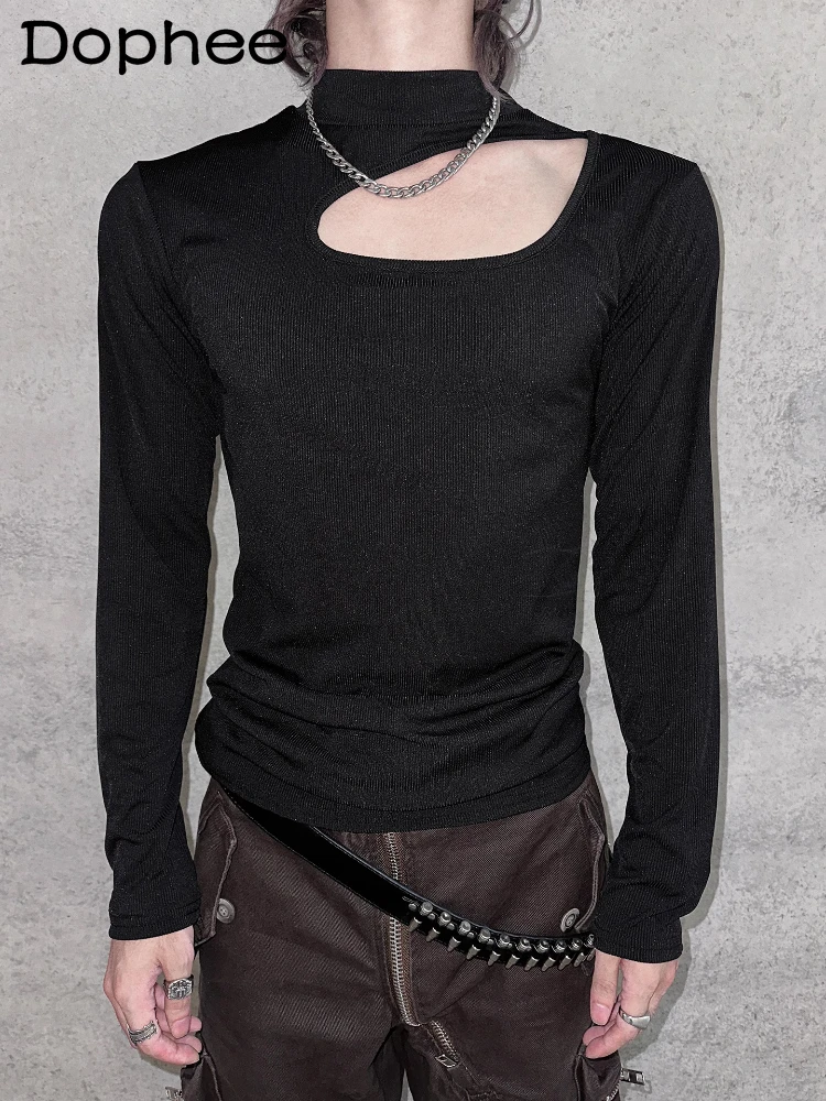 

Men's Trendy Personality Long Sleeve T-Shirts Men's 2025 Autumn New Long Sleeve Chic Base Shirt Gentleman Simple Breathable Tees